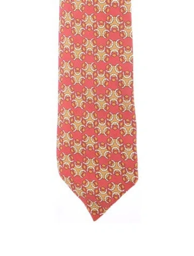 Pre-owned Hermes Mens Silk Tie In Red