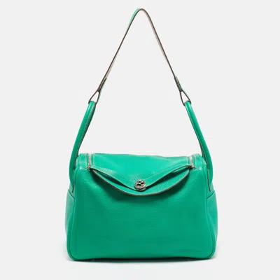Pre-owned Hermes Menthe/gris Tourterelle Taurillon Clemence Leather Palladium Finish Lindy 34 Bag In Green