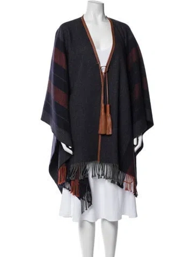 Pre-owned Hermes Hermès Merino Wool Cashmere Rocabar Poncho Wool Sweater In Blue