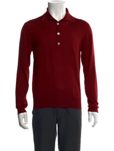 Pre-owned Hermes Merino Wool Collar Polo Sweater In Red