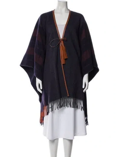 Pre-owned Hermes Merino Wool Colorblock Pattern Poncho In Blue