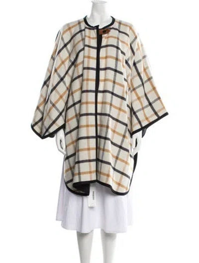 Pre-owned Hermes Merino Wool Plaid Print Cape In Blue