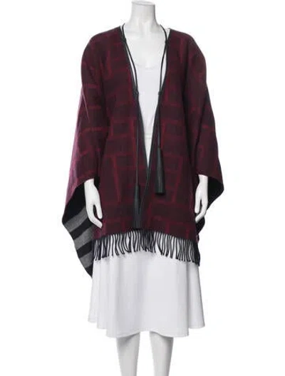 Pre-owned Hermes Merino Wool Plaid Print Poncho In Red
