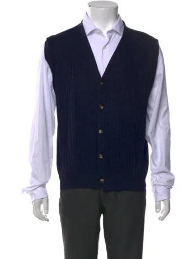 Pre-owned Hermes Merino Wool V-neck Sweater Vest In Blue
