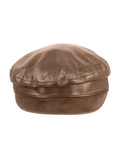 Pre-owned Hermes Metallic Leather Cap In Gold