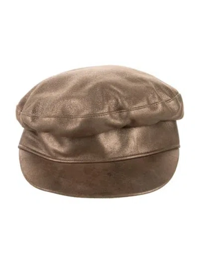 Pre-owned Hermes Metallic Leather Newsboy Cap In Brown