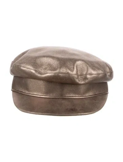 Pre-owned Hermes Metallic Leather Newsboy Cap In Silver