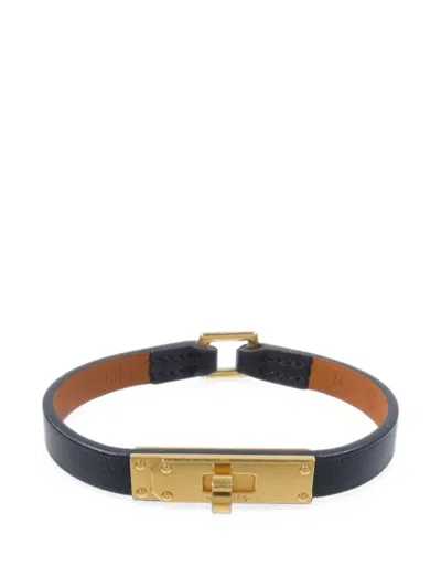 Pre-owned Hermes Micro Kelly Leather Bracelet In Gold