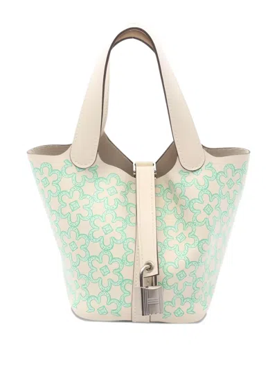 Pre-owned Hermes Micro Lucky Daisy Picotin Lock Tote Bag In Neutral