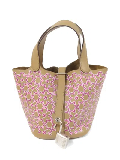 Pre-owned Hermes Micro Picotin Daisy Tote Bag In Brown