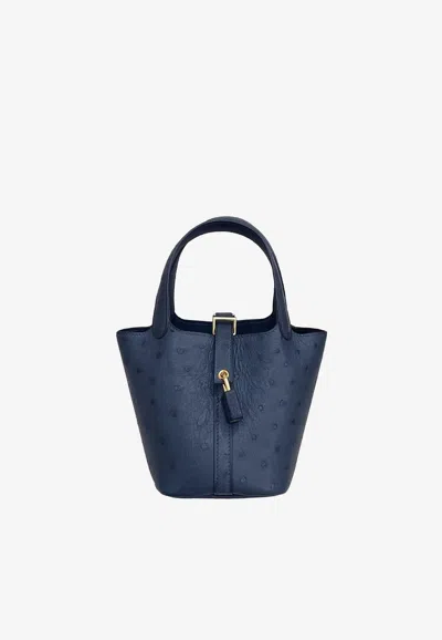 Hermes Micro Picotin Lock 14 In Black Ostrich With Palladium Hardware