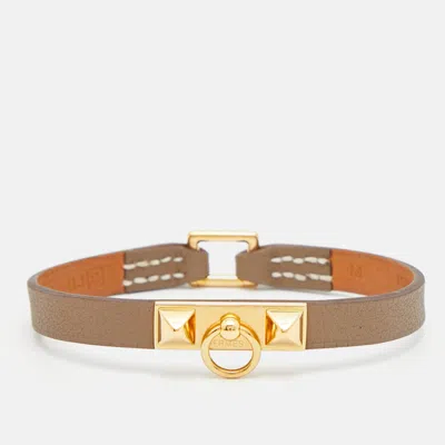 Pre-owned Hermes Micro Rivale Grey Leather Bracelet M