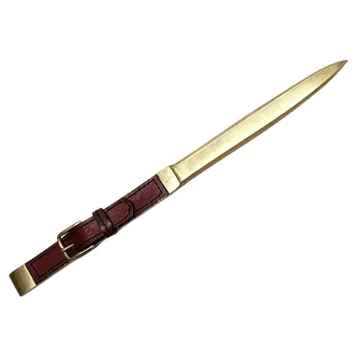 Pre-owned Hermes Mid-20h Century Golden Brass And Leather Letter Opener/knife By Hermès, France In Sand