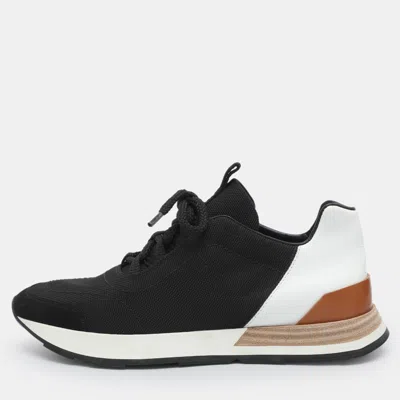 Pre-owned Hermes Miles Size 36.5 Tricolor Canvas And Leather Low Top Sneakers In Black