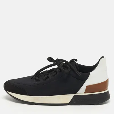 Pre-owned Hermes Miles Size 37 Tricolor Leather And Neoprene Low Top Sneakers In Black