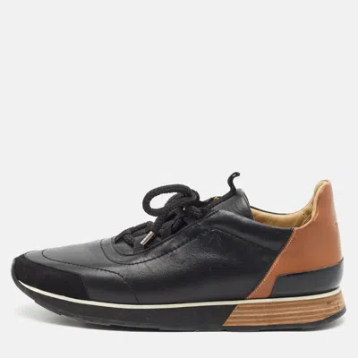 Pre-owned Hermes Miles Size 43.5 Black/brown Leather Lace Up Sneakers