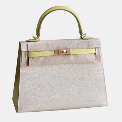 Pre-owned Hermes Milkshake White Epsom Leather Kelly 25 Tote Bag