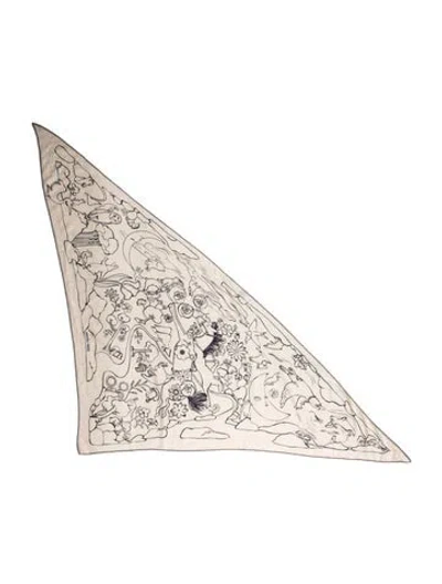 Pre-owned Hermes Mille Et Un Lapins Cashmere Triangle Scarf In Neutral