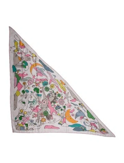 Pre-owned Hermes Mille Et Un Lapins Cashmere Triangle Scarf W/ Tags In Gray