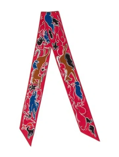 Pre-owned Hermes Mille Et Un Lapins Silk Twilly Scarf In Red