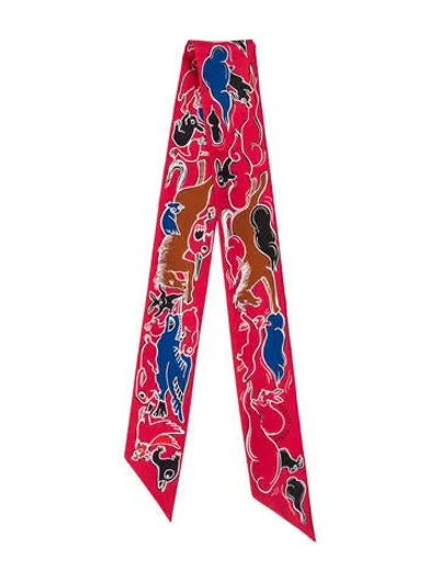 Pre-owned Hermes Mille Et Un Lapins Twilly Scarf In Red
