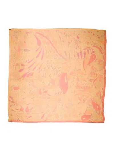 Pre-owned Hermes Millefleurs Du Mexique Mousseline Silk Shawl In Orange