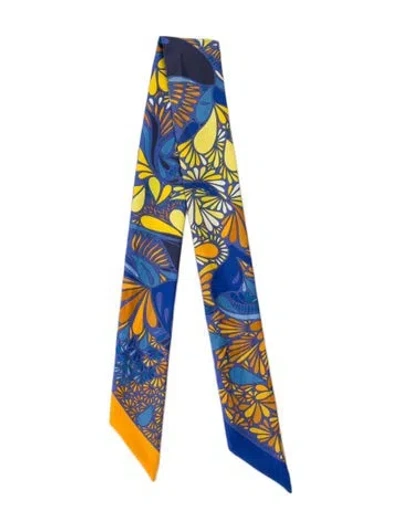 Pre-owned Hermes Millefleurs Du Mexique Silk Twilly Scarf In Blue