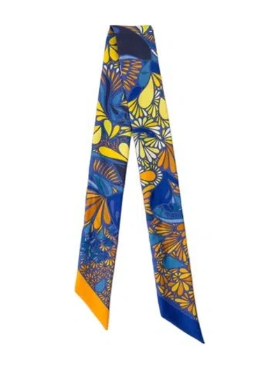 Pre-owned Hermes Millefleurs Du Mexique Silk Twilly Scarf In Blue