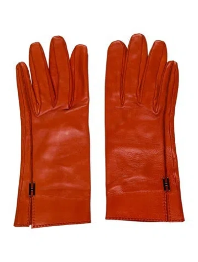 Pre-owned Hermes Milo Lambskin Gloves In Orange