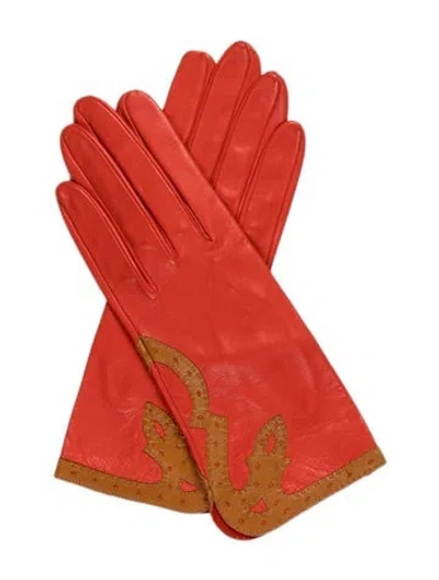 Pre-owned Hermes Milo Lambskin Gloves In Red
