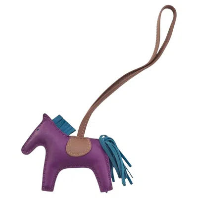 Pre-owned Hermes Milo Lambskin Grigri Rodeo Horse Bag Charm Anemone In Gray