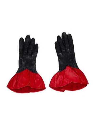 Pre-owned Hermes Milo Lambskin Ruffle Gloves In Blue