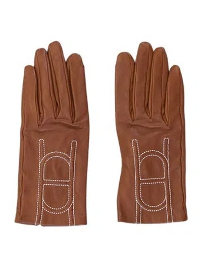 Pre-owned Hermes Milo Touchscreen Gloves In Brown