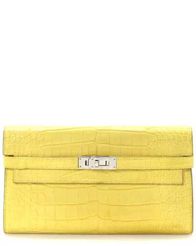 Pre-owned Hermes Hermès Mimosa Matte Alligator Kelly Longue Wallet (authentic Pre-loved)