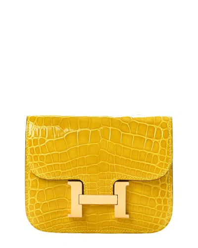 Pre-owned Hermes Hermès Mimosa Shiny Alligator Constance Slim Wallet (authentic Pre-loved)