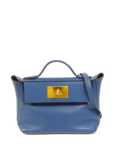 Pre-owned Hermes Mini 24/24 Evercolor Tote Bag In Blue