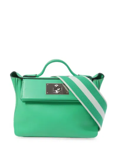 Pre-owned Hermes Mini 24/24 Leather Tote Bag In Green