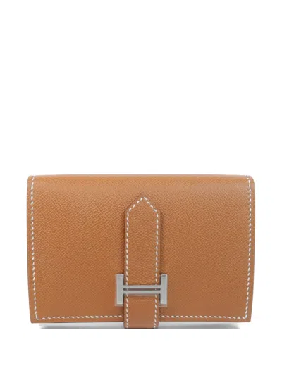 Pre-owned Hermes Mini Bearn Epsom Leather Wallet In Brown