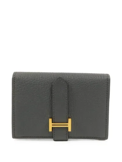 Pre-owned Hermes Mini Bearn Wallet In Grey