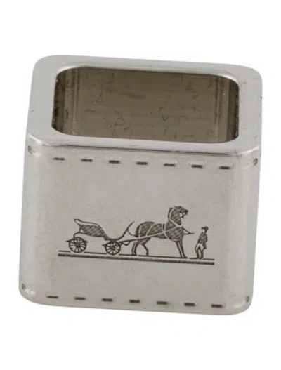 Pre-owned Hermes Mini Bolduc Twilly Ring In Silver