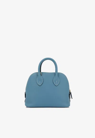 Hermes Mini Bolide 1923 In Bleu Jean Evercolor Leather With Palladium Hardware In Blue