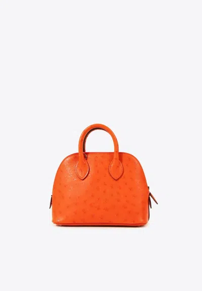 Hermes Mini Bolide 1923 In Capucine Ostrich Leather With Palladium Hardware In Orange