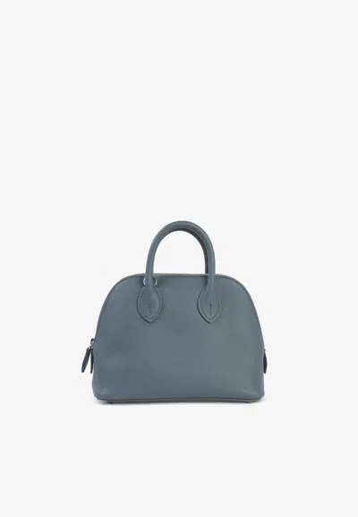 Hermes Mini Bolide 1923 In Vert Amande Evercolor Leather With Palladium Hardware In Blue