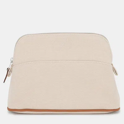 Pre-owned Hermes Mini Bolidepouch Beige Canvas In Sand