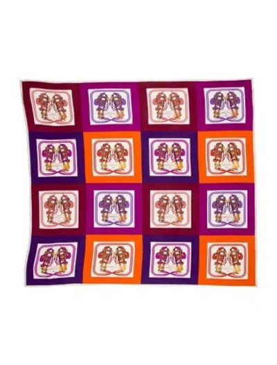 Pre-owned Hermes Mini Brides De Gala Jersey Silk Scarf In Purple