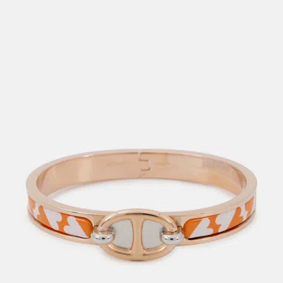 Pre-owned Hermes Mini Clic Chaine D'ancre Bracelet Size Pm Orange/gold Metal Enamel
