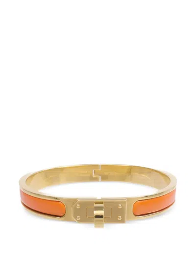Pre-owned Hermes Mini Clic Kelly Enamel Bracelet In Gold