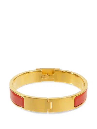 Pre-owned Hermes Mini Clic Kelly Enamel Bracelet In Gold