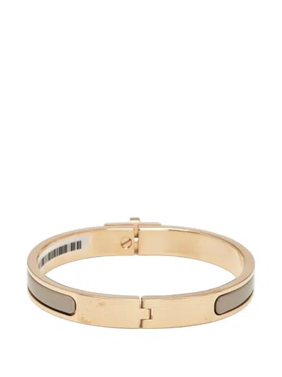 Pre-owned Hermes Mini Clic Kelly Enamel Bracelet In Gold