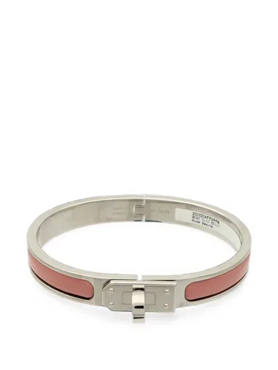 Pre-owned Hermes Mini Clic Kelly Enamel Bracelet In Silver